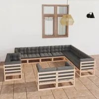 Set Divani da Giardino 12 pz con Cuscini Legno Massello di Pino cod mxl 44232