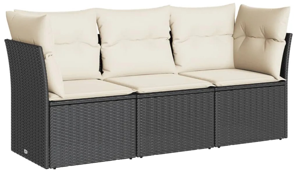 Set Divani da Giardino 3 pz con Cuscini in Polyrattan Nero