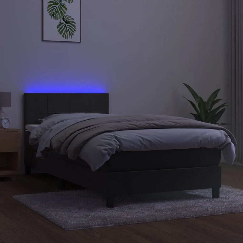 Letto a molle con materasso e led grigio scuro 80x200cm velluto