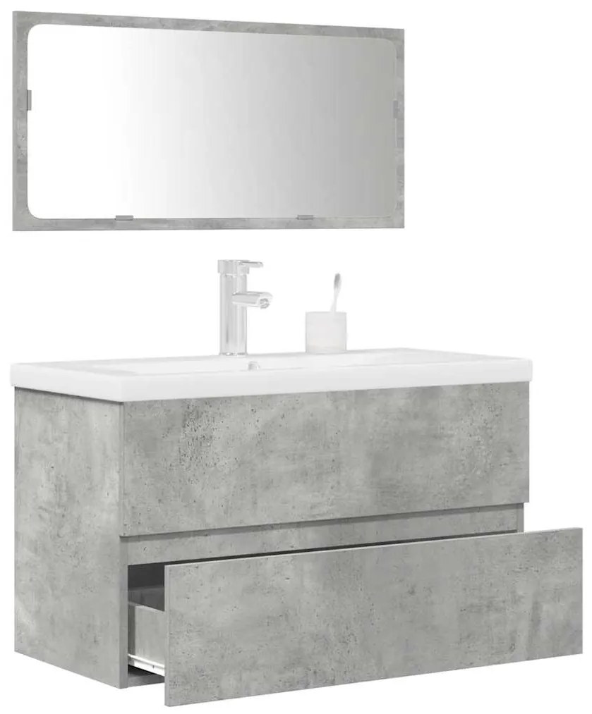 Set Mobili Da Bagno 3 Pz Grigio Cemento İn Legno Multistrato /
