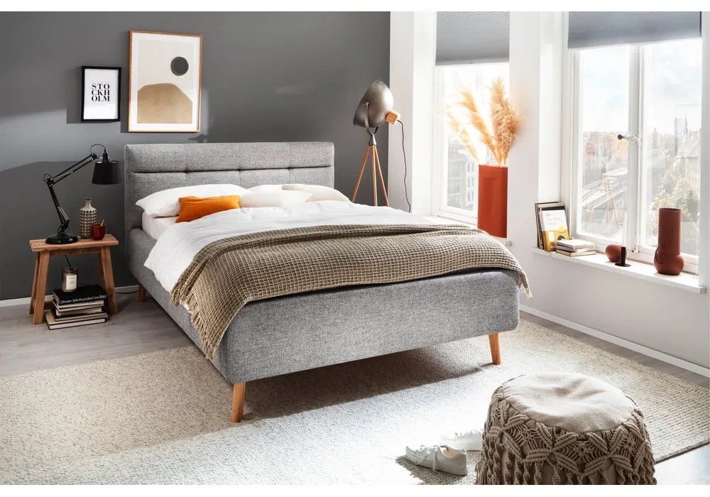 Letto matrimoniale imbottito grigio con contenitore con rete inclusa 140x200 cm Lotte – Meise Möbel