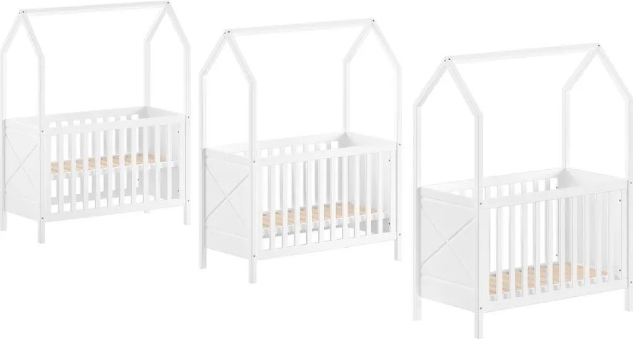 Lettino bianco in pino massiccio con altezza regolabile 60x120 cm Scott – Vipack