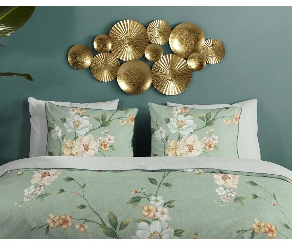 Set copripiumino e federa verde in raso di cotone per letto singolo ed esteso 140x220 cm Sizena – Descanso