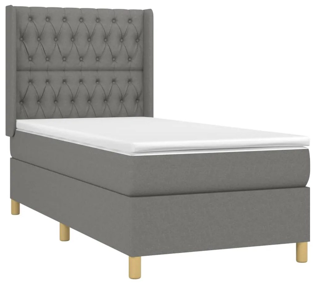 Letto a molle materasso e led grigio scuro 90x190 cm in tessuto