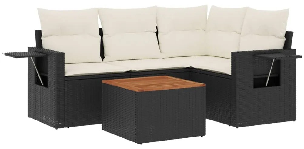 Set divani da giardino 5 pz con cuscini in polyrattan nero