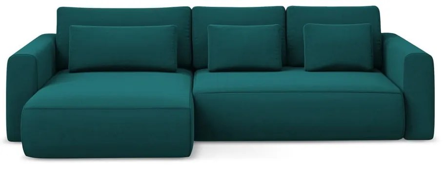 Divano angolare turchese allungabile/con contenitore (con penisola a sinistra/con chaise lounge) con rivestimento in velluto Kapua – Makamii