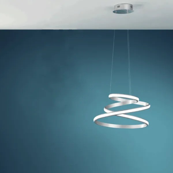 Lampada a sospensione moderna VUELTA a LED in metallo verniciato D57 cm ARGENTO