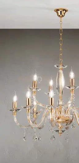 Lampadario in vetro e cristallo oro 8 luci cecilia lp.cecilia-8-oro