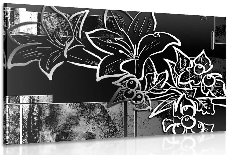 Quadro su tela – Illustrazione floreale in bianco e nero