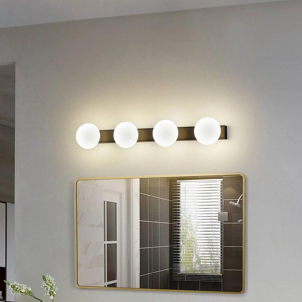 Lucande Applique LED per il bagno Myrra, nero, vetro, 60 cm, IP44