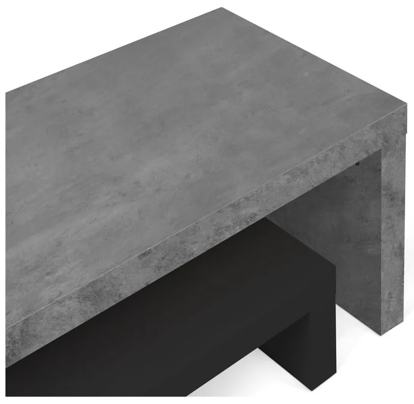 Tavolo TV doppio nero con decoro in cemento , 125 x 40 cm Cliff - TemaHome
