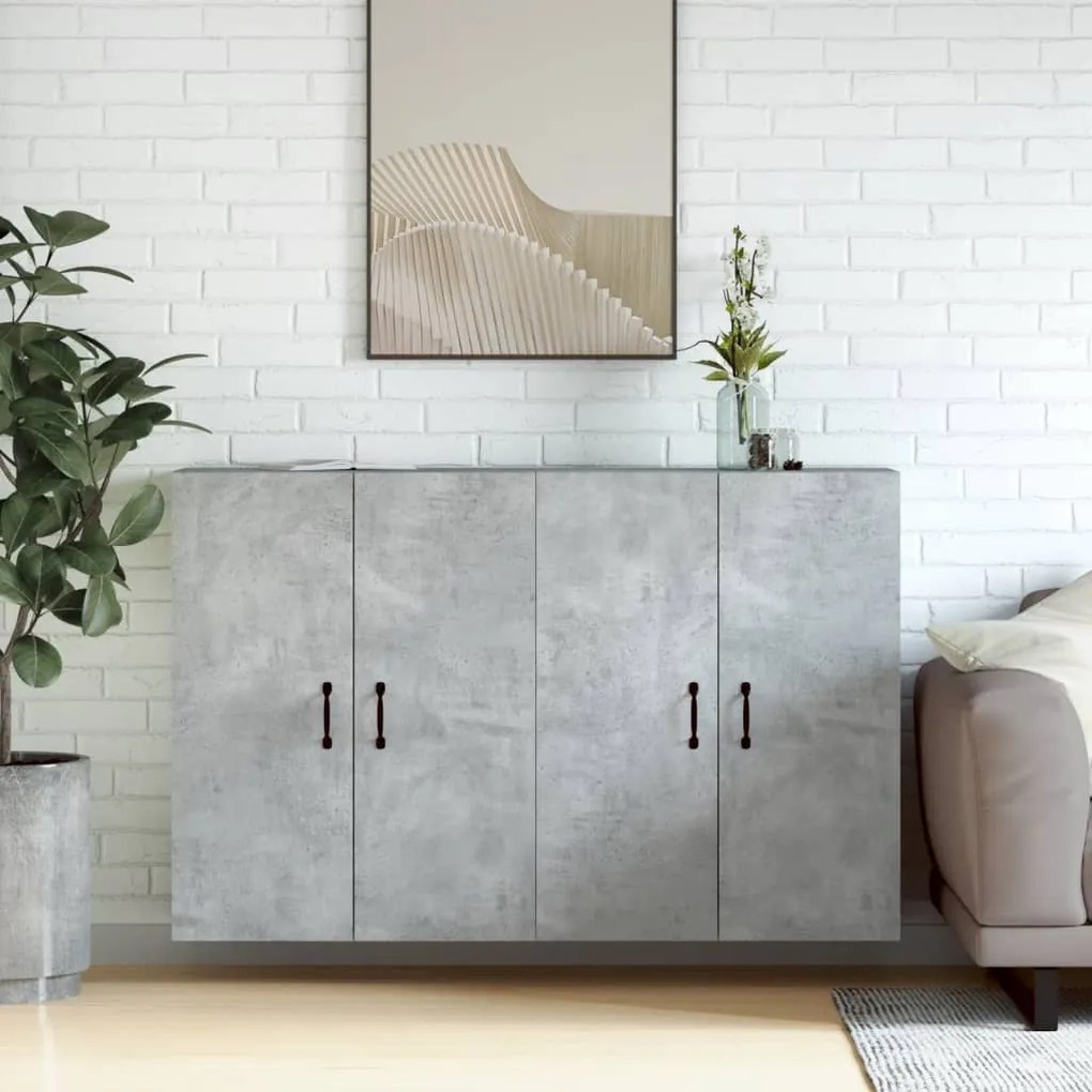 Armadietti A Parete 2 Pz Grigio Cemento İn Legno Multistrato /