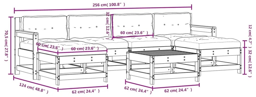 Set Divani da Giardino 7pz con Cuscini Legno Impregnato di Pino