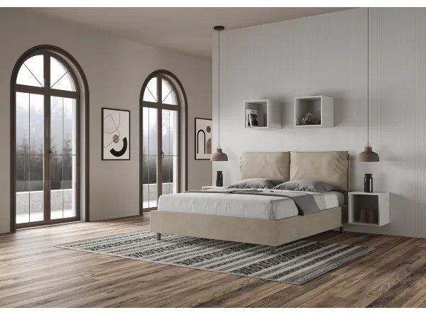 Letto contenitore da 160x200 in microfibra sabbia Antea