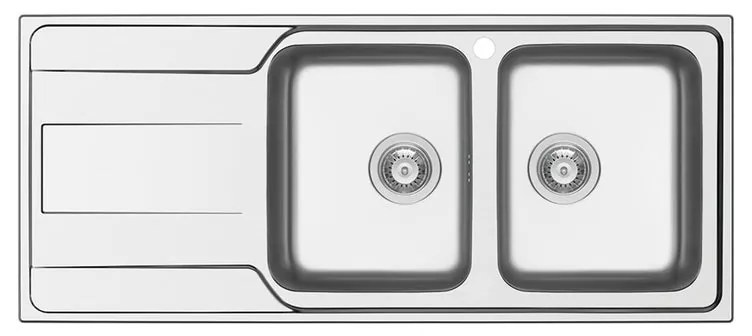 Lavello integrato 2 vasche con gocciolatoio a sinistra DELINIA Basalt inox L 50 x L 116 cm argento