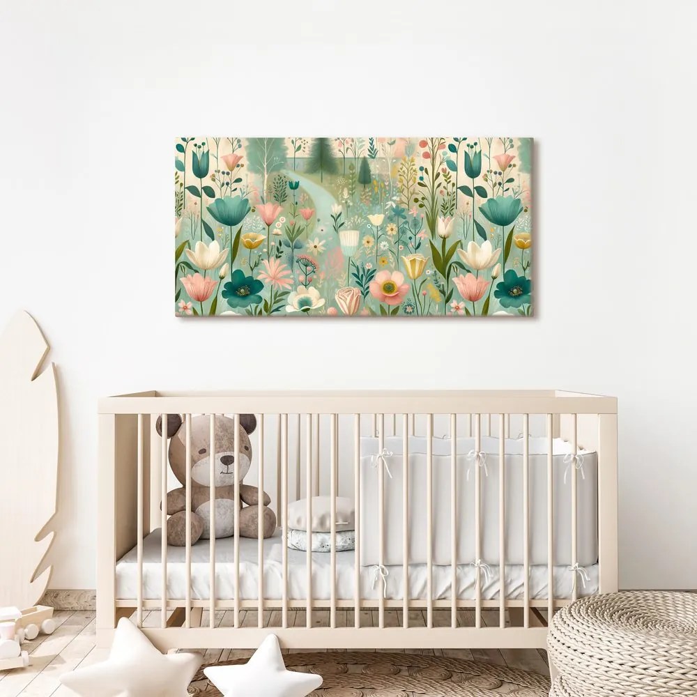 Quadro su tela – Fiori primaverili sul sentiero del bosco