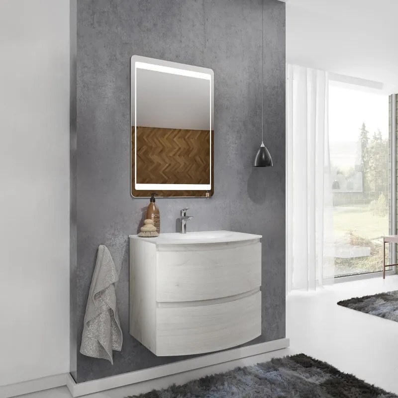 Mobile sottolavabo e lavabo Armonia per vasca centrale rovere nordic in mdf L 70 x H 56 x P 49 cm 2 cassetti