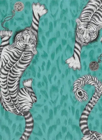 Tiger Tapete Tigris von Clarke und Clarke - Teal