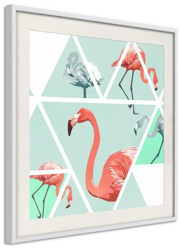 Poster  Tropical Mosaic with Flamingos (Square)  Cornice Quadri Cornice nera con pass-partout, Larghezza x Altezza Home decor 50x50