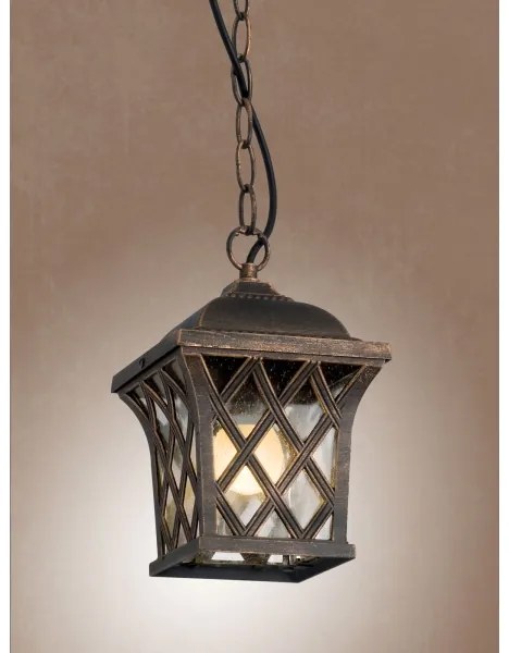 Redo 9952 - Lampadario da esterno a sospensione con catena BREMEN 1xE27/42W/230V IP23 oro/patina