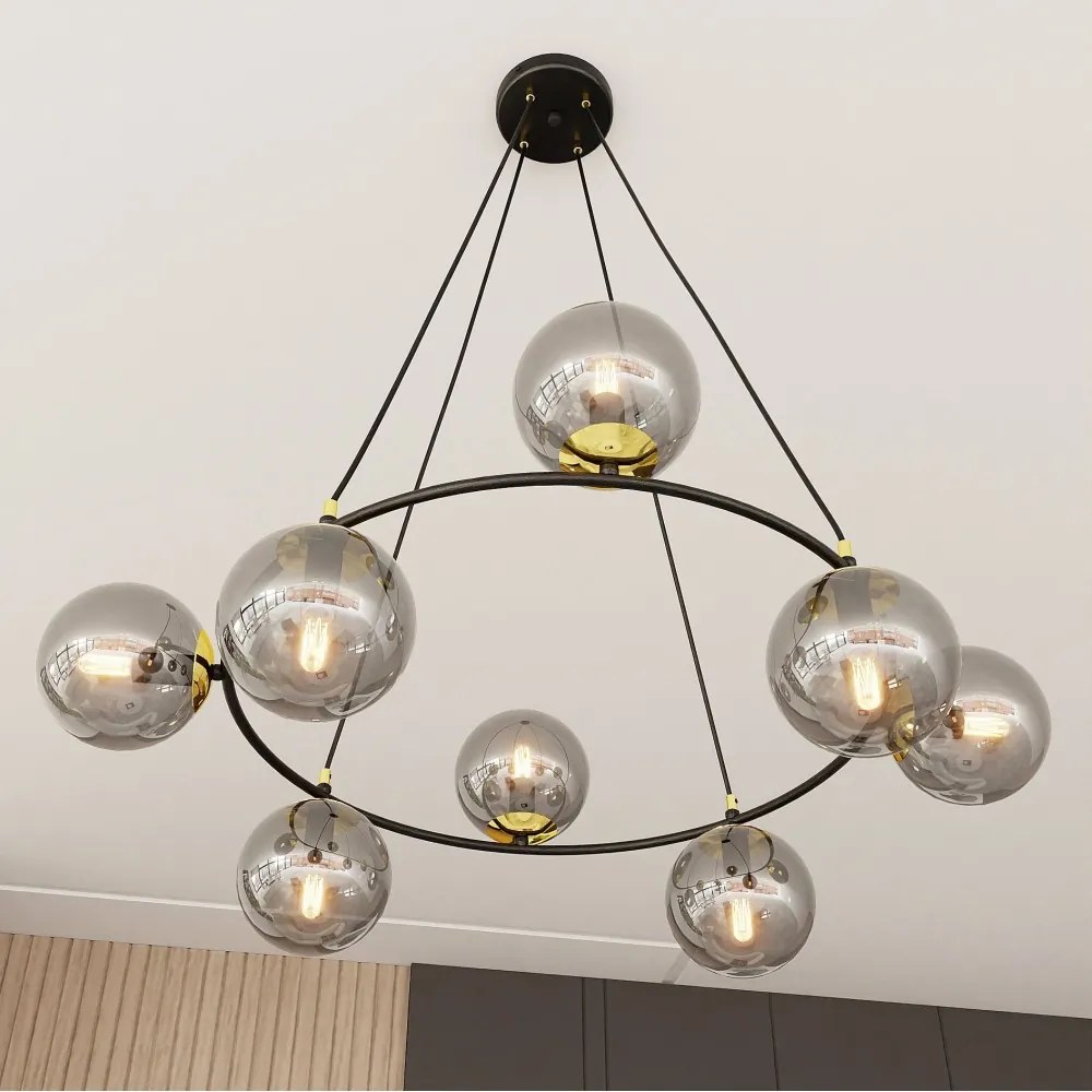 Lampadario a Sospensione AZURA 8 in Acciaio e Vetro 8xE14 Colore del corpo Nero e Grafite