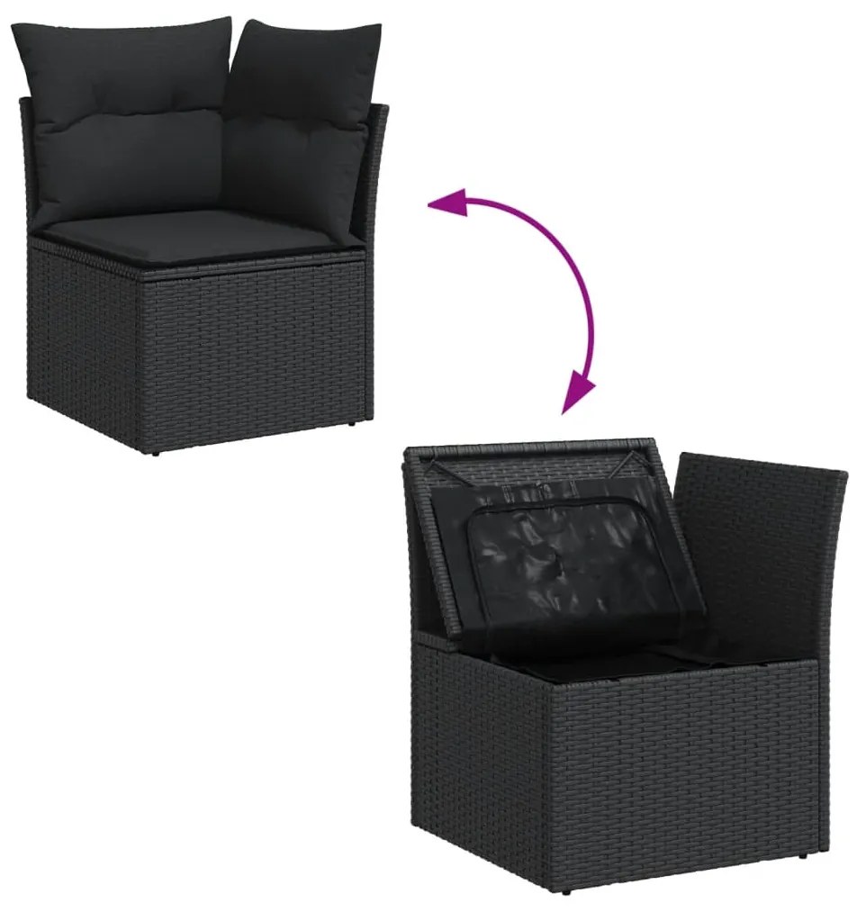 Set Divani da Giardino 12 pz con Cuscini Nero in Polyrattan