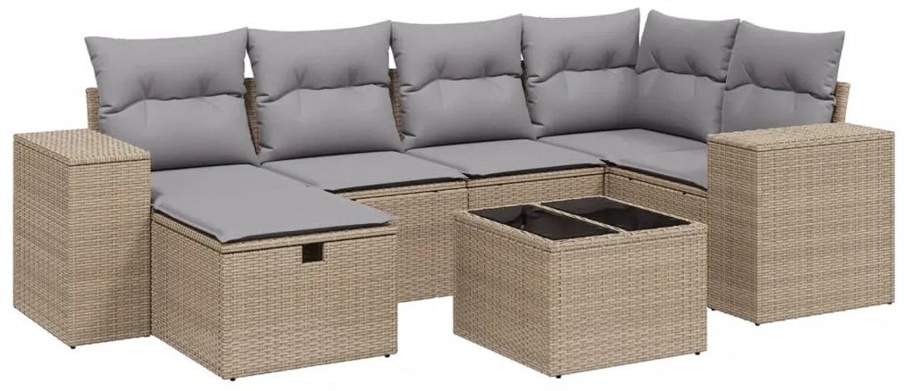 Set divano da giardino 7 pz con cuscini beige misto polyrattan