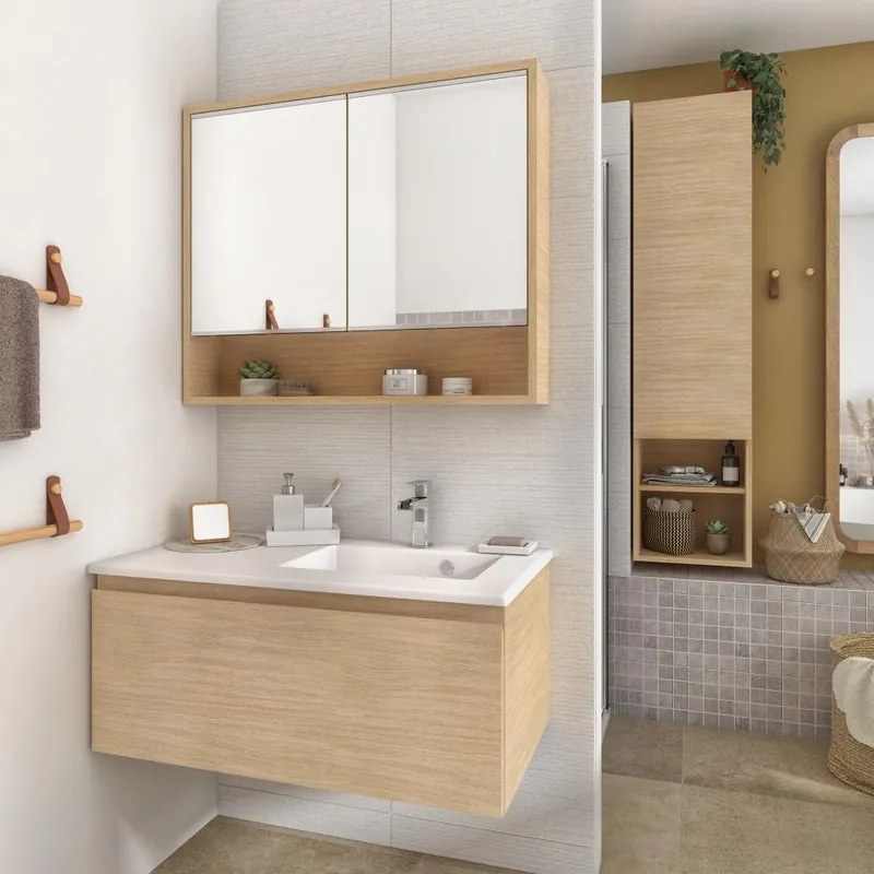 Mobile bagno sospeso con lavabo L 90 x H 40 x P 48 cm rovere chiaro per vasca a sinistra Natural