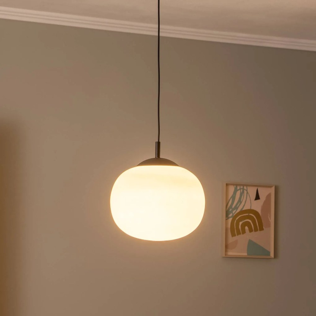 TK Lighting Lampada a sospensione Vibe, vetro bianco opalino, Ø 30 cm