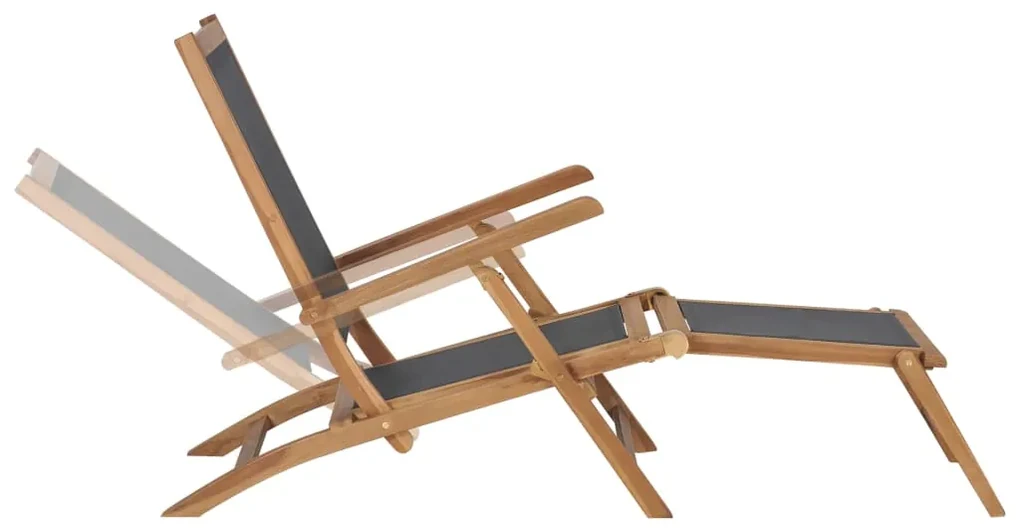 Sedia da esterno con poggiapiedi in massello di teak nera