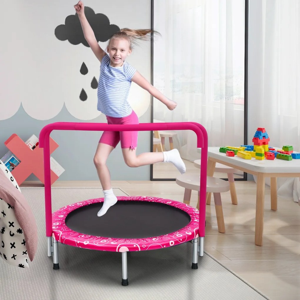 Costway Trampolino per bambini con copertura di sicurezza e maniglia, Tappeto elastico pieghevole 92x92x80,5cm Rosa