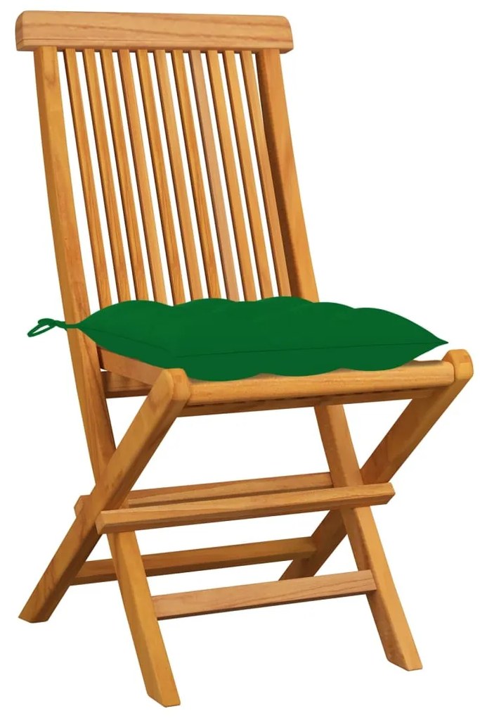 Sedie da giardino con cuscini verdi 8 pz in massello di teak