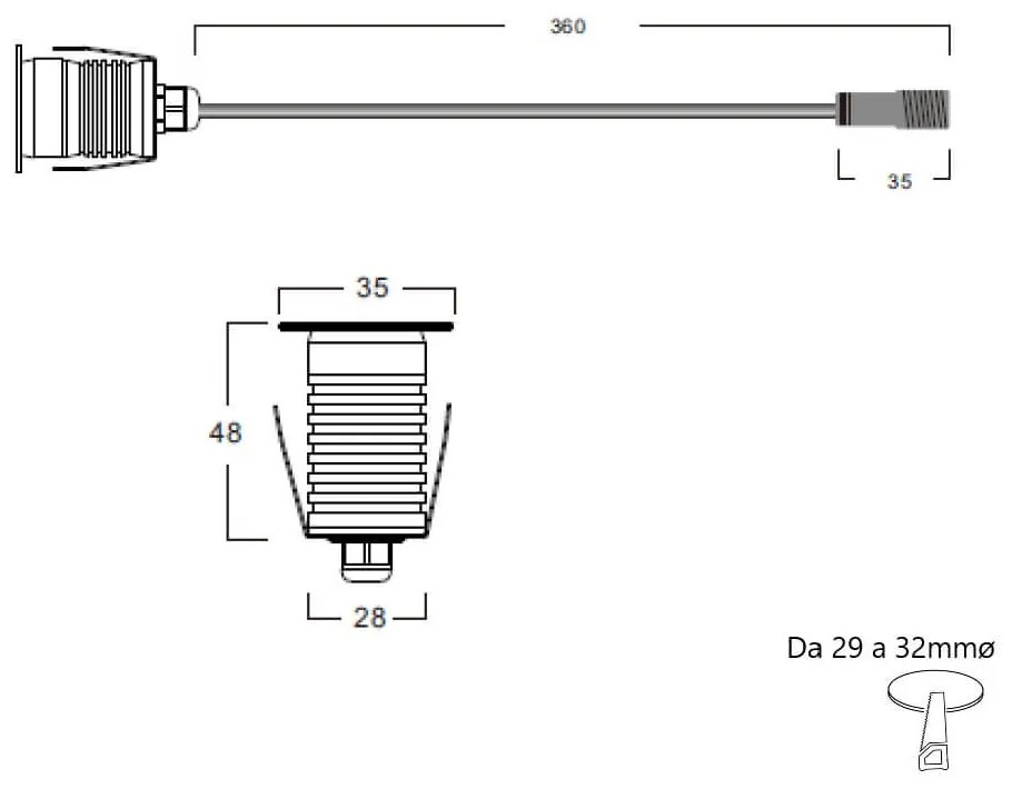 Faretto Segnapasso LED 3W, IP67, Acciaio Inox Professional - LED OSRAM Colore  Bianco Caldo 2.700K