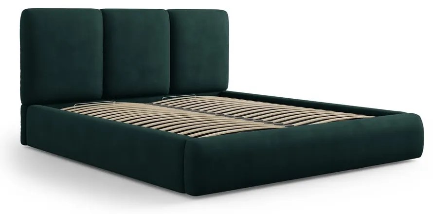 Letto matrimoniale imbottito verde scuro con contenitore a griglia 180x200 cm Brody - Mazzini Beds
