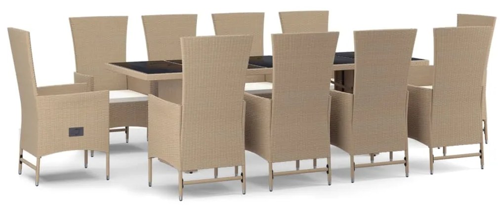 Set da pranzo da giardino 11 pz con cuscini beige in polyrattan