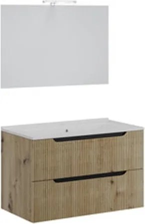 Mobile Bagno Sospeso Comfort 2 Cassetti Cannettato 80 Cm Rovere Oro