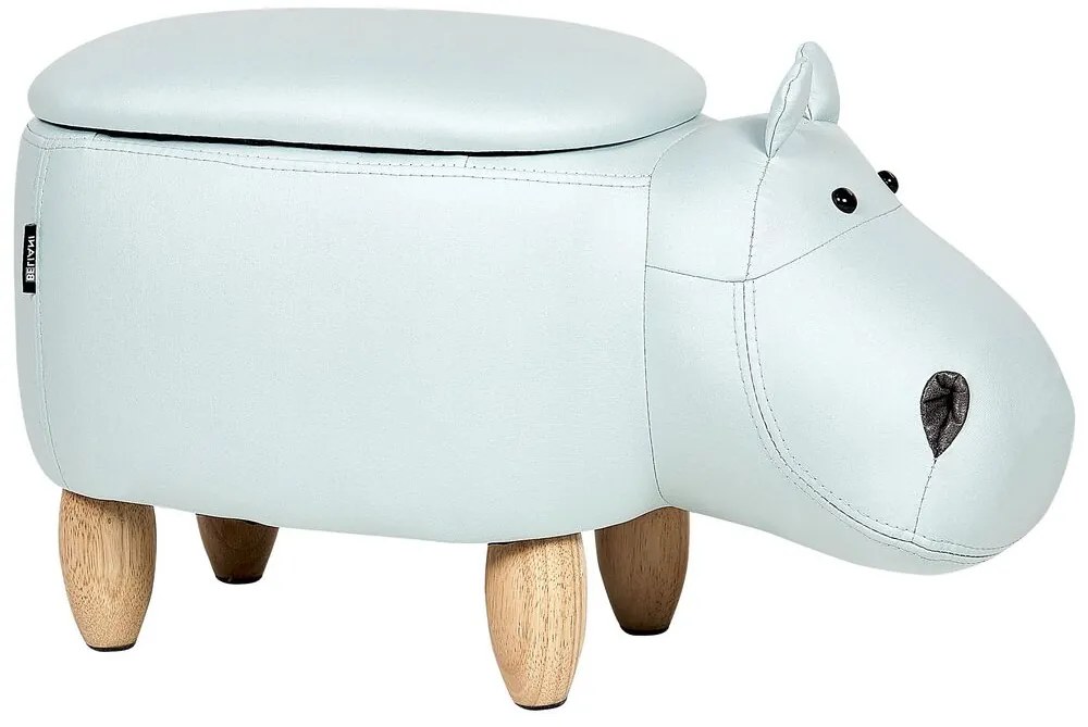 Pouf animaletto velluto azzurro e legno chiaro HIPPO Beliani
