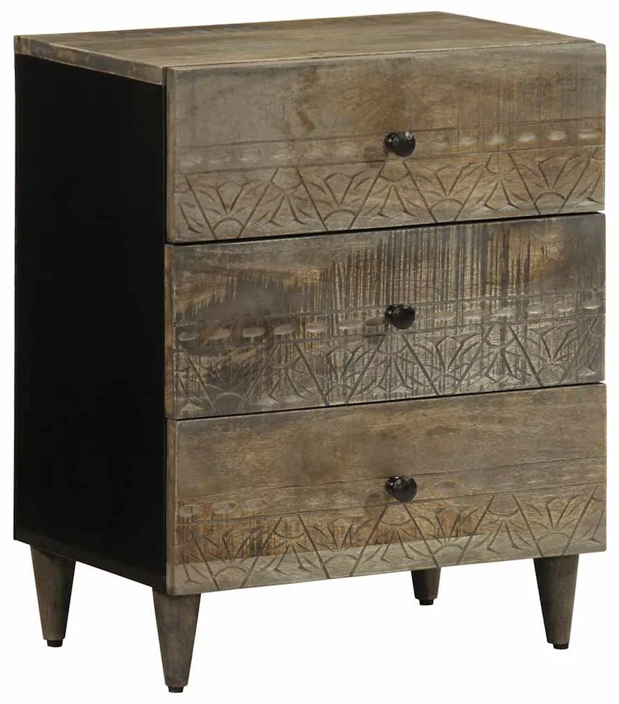 Comodino Grigio Chiaro 50x33x60 Cm İn Legno Massello Di Mango /