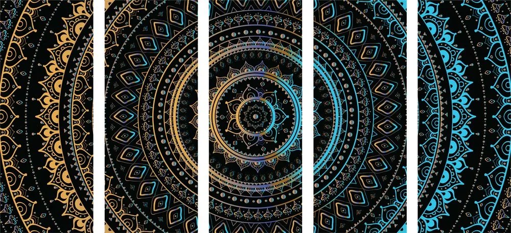 Quadri 5 pezzi – Mandala con motivo del sole