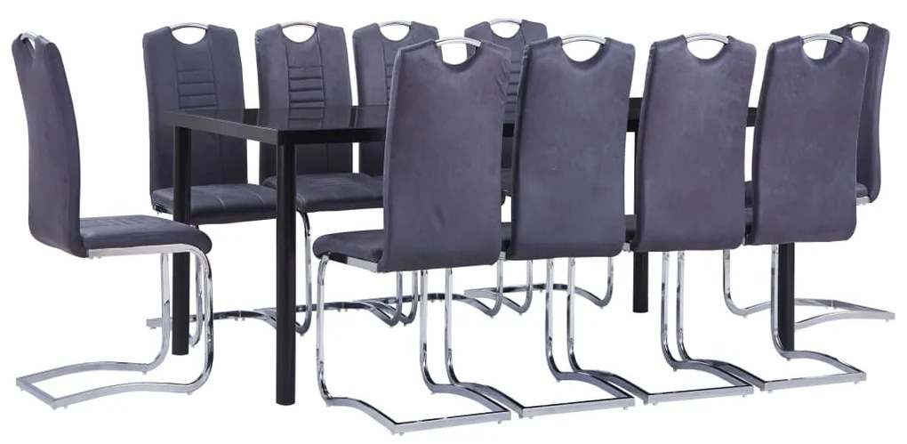 Set Sala Da Pranzo 11 Pz İn Similpelle Scamosciata Grigio /