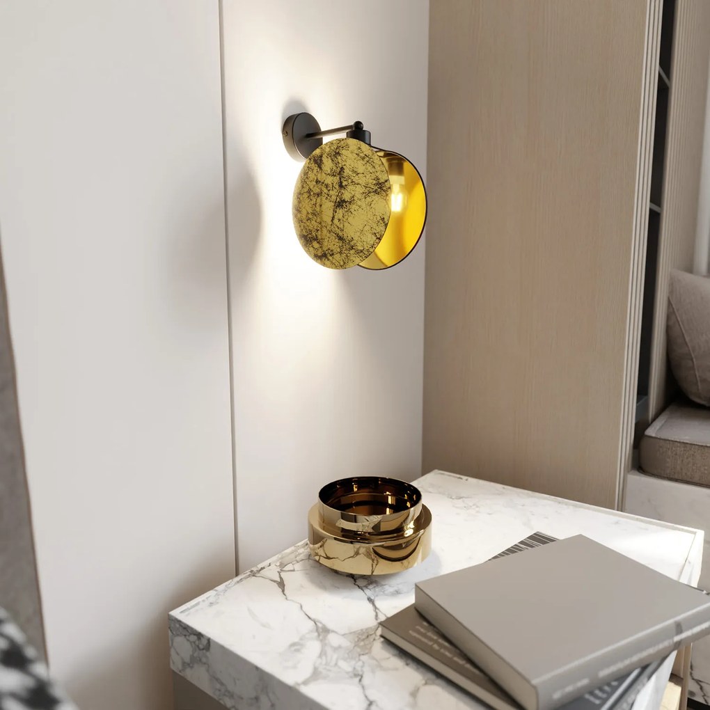Applique 1 Luce Moderna Nut In Acciaio Effetto Marmo Bianco