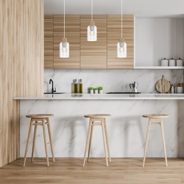 Lampadario a sospensione con filo MADERA 3xE27/60W/230V bianco/legno