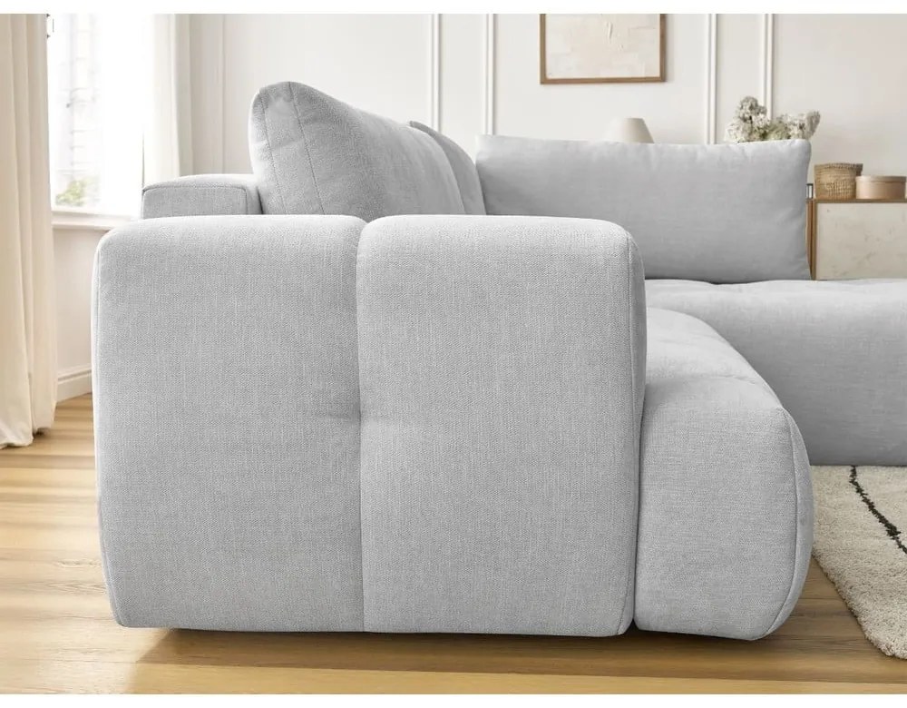 Divano angolare grigio chiaro allungabile e con contenitore (penisola a destra/a L) Fuji – Bobochic Paris