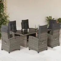 Set da Pranzo da Giardino 7 pz con Cuscini in Polyrattan Grigiocod mxl 111041