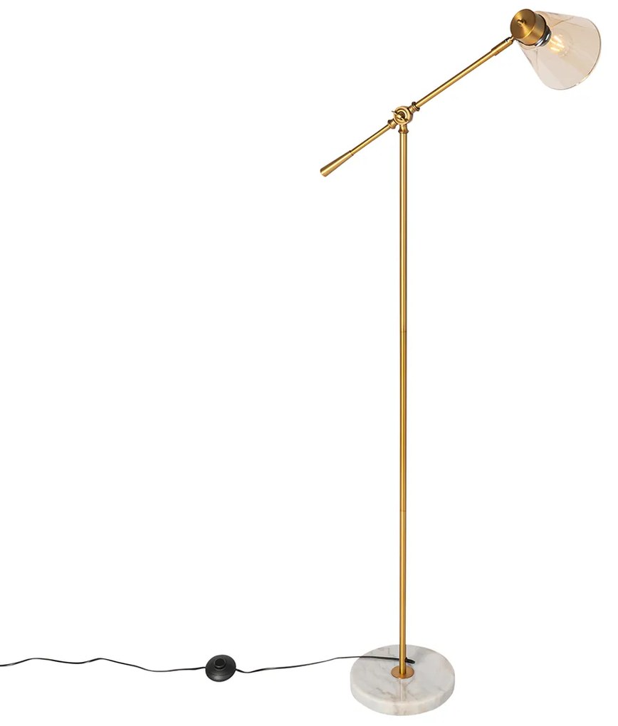 Lampada da terra Art Déco bronzo con marmo e vetro ambrato - Nina