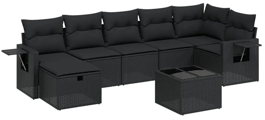 Set divani da giardino con cuscini 8 pz nero in polyrattan