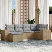 Set Divano da Giardino 6 pz con Cuscini Beige in Polyrattan 3222858