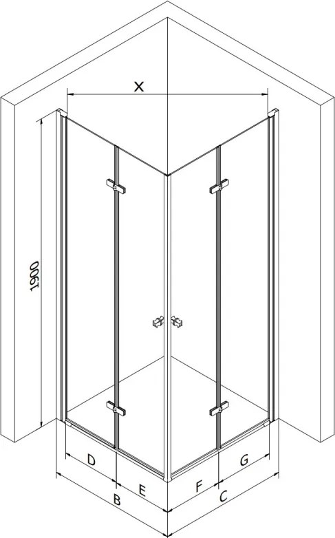 Mexen Lima Duo cabina doccia pieghevole 90 x 90 cm, trasparente, oro - 856-090-090-50-00-02