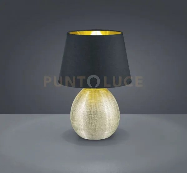 Luxor lampada tavolo grande base ceramica oro e paralume nero inter...