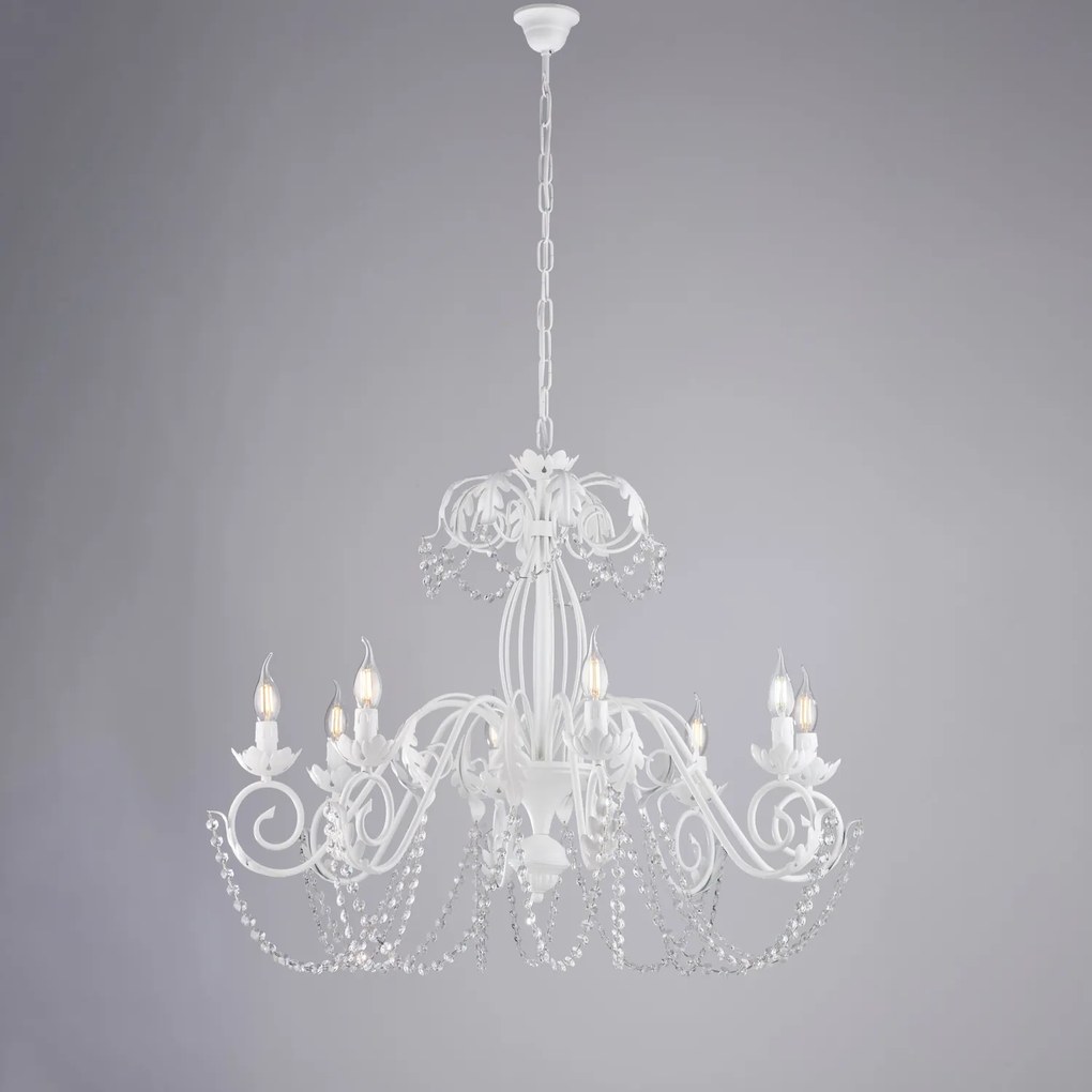 BeLight Damasco 8-light chandelier - white shabby